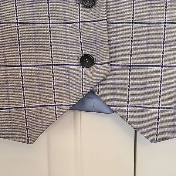 Tahari ASL Satin Back Plaid Vest Gray Blue Size 14 - Picture 6 of 13